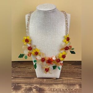 Novica Flower Bed in Orange Hand Threaded Carnelian and Agate Statement Necklace